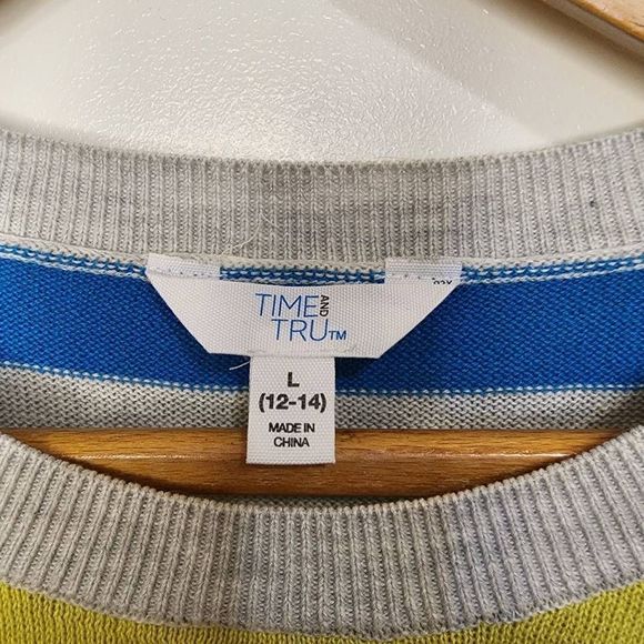 Time and Tru Women's Pullover Sweater Happy Embroidered Multicolor Large 12-14 - Picture 5 of 5